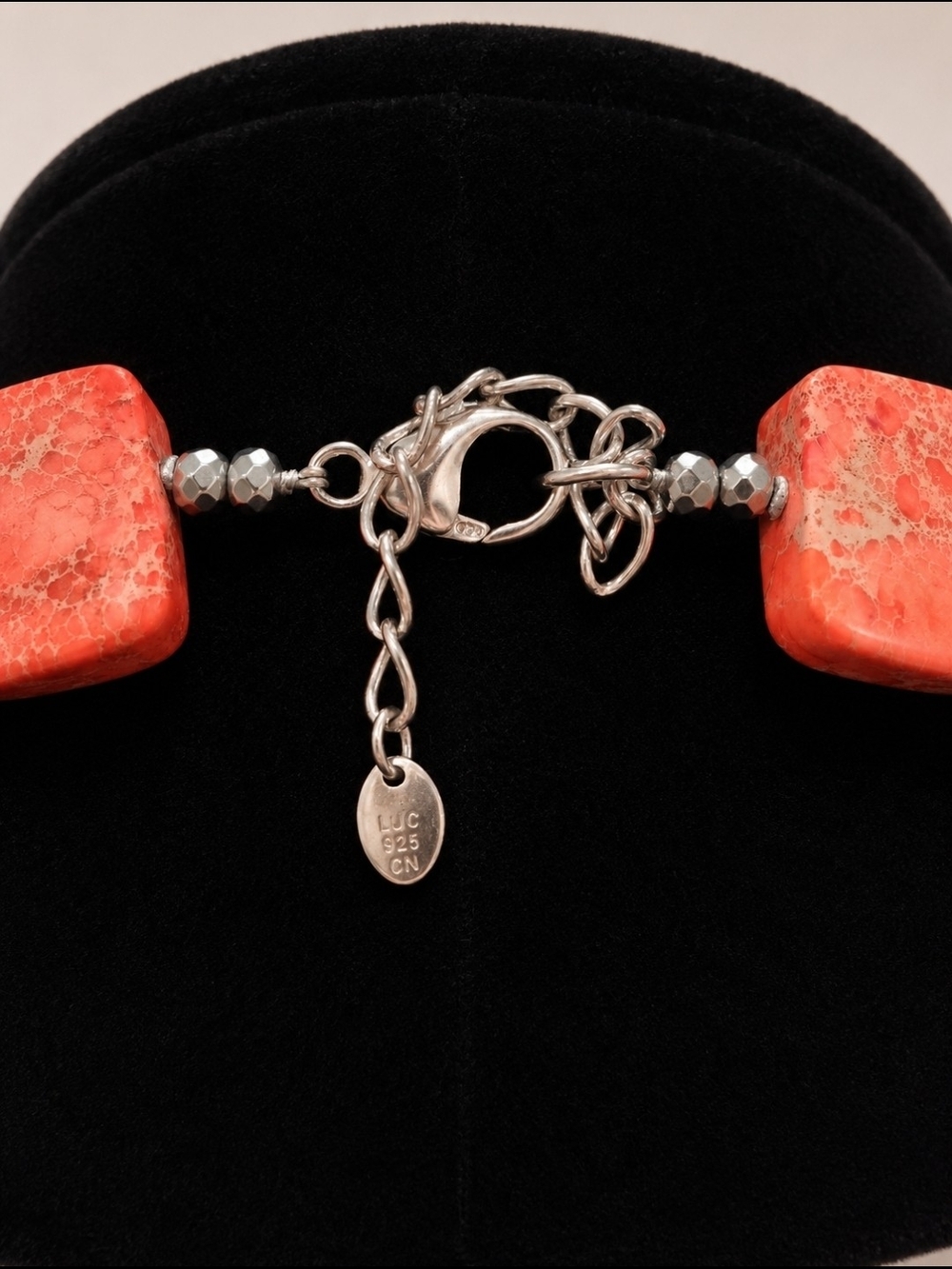 LUC 925 Sterling Silver Statement Necklace – Red Impression Jasper & Faceted Hem - Picture 3 of 3